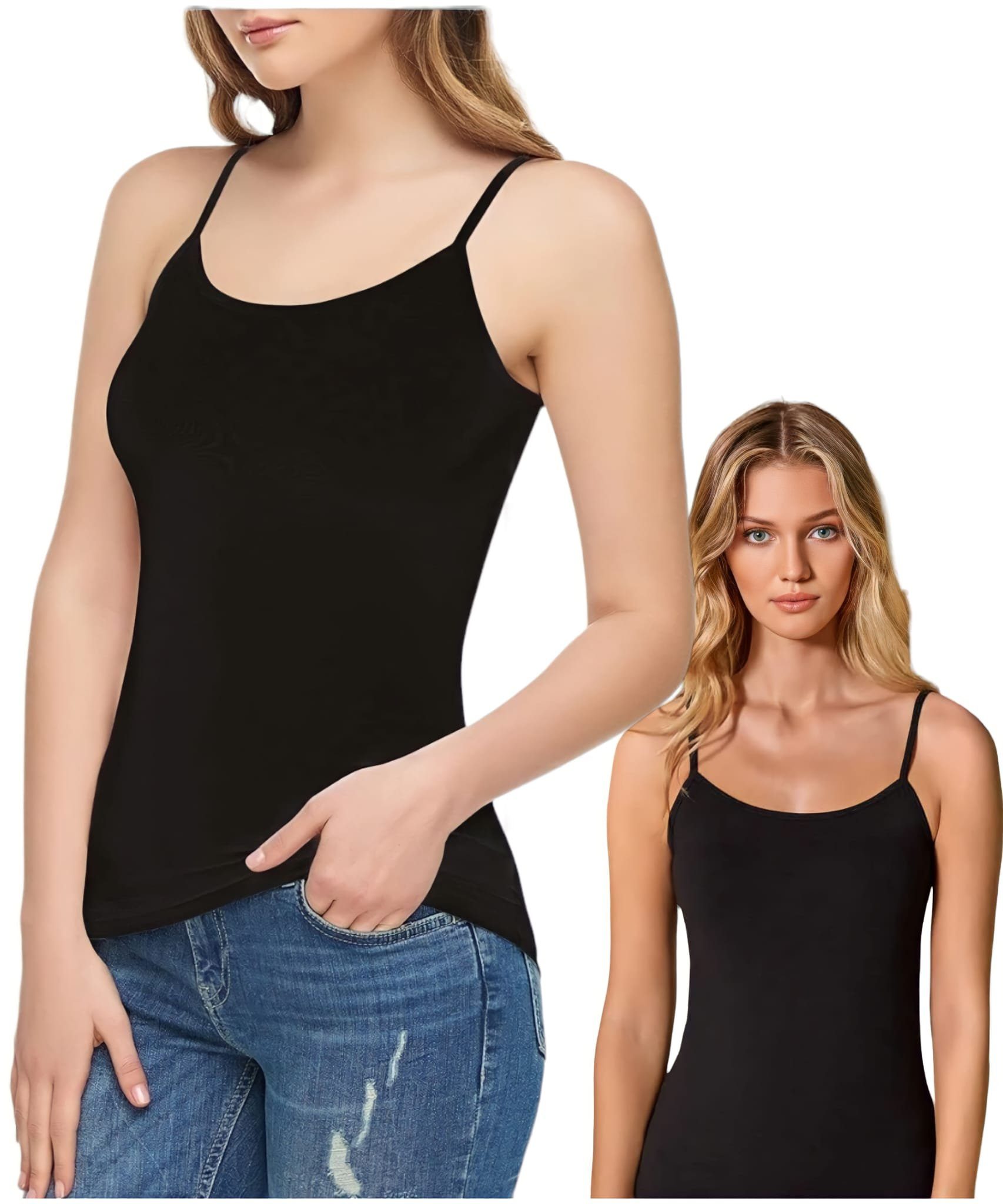 Berrak Collection Spaghettitop Damen Trägerhemden 4er Pack Unterhemden Spaghettiträger schwarz weiß (Packung, 4er-Pack)