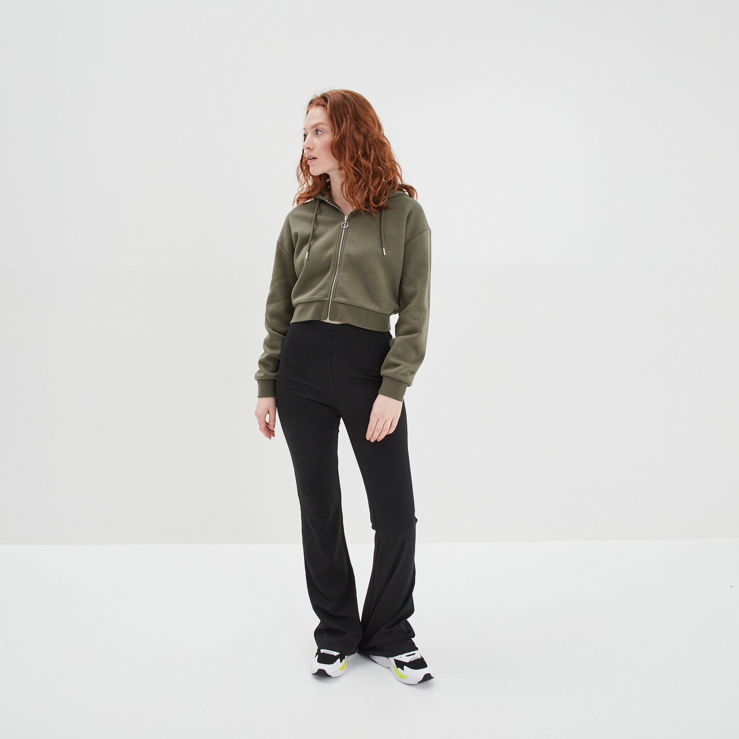 Pantalon flare taille haute élastiquée noir femme | La Halle
