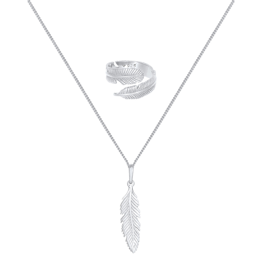Elli Elli Ensemble de Bijoux Feder Boho Festival Kette Wickelring 925 Silber Bijoux