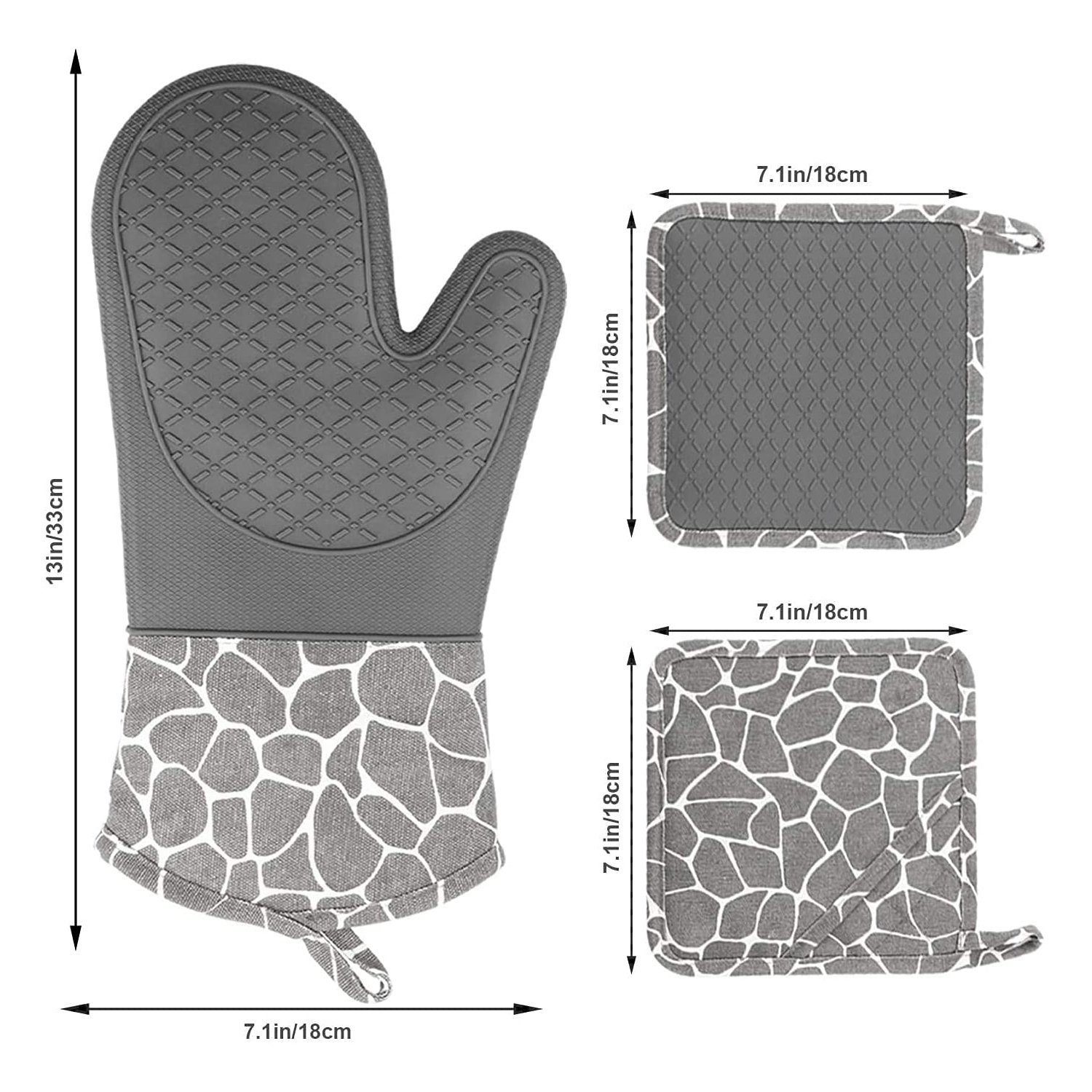 Sross Topfhandschuhe Ofenhandschuh und Topflappen 4er Set, 1 Paar Backhandschuhe Kochhandschuhe und 2 Topflappen