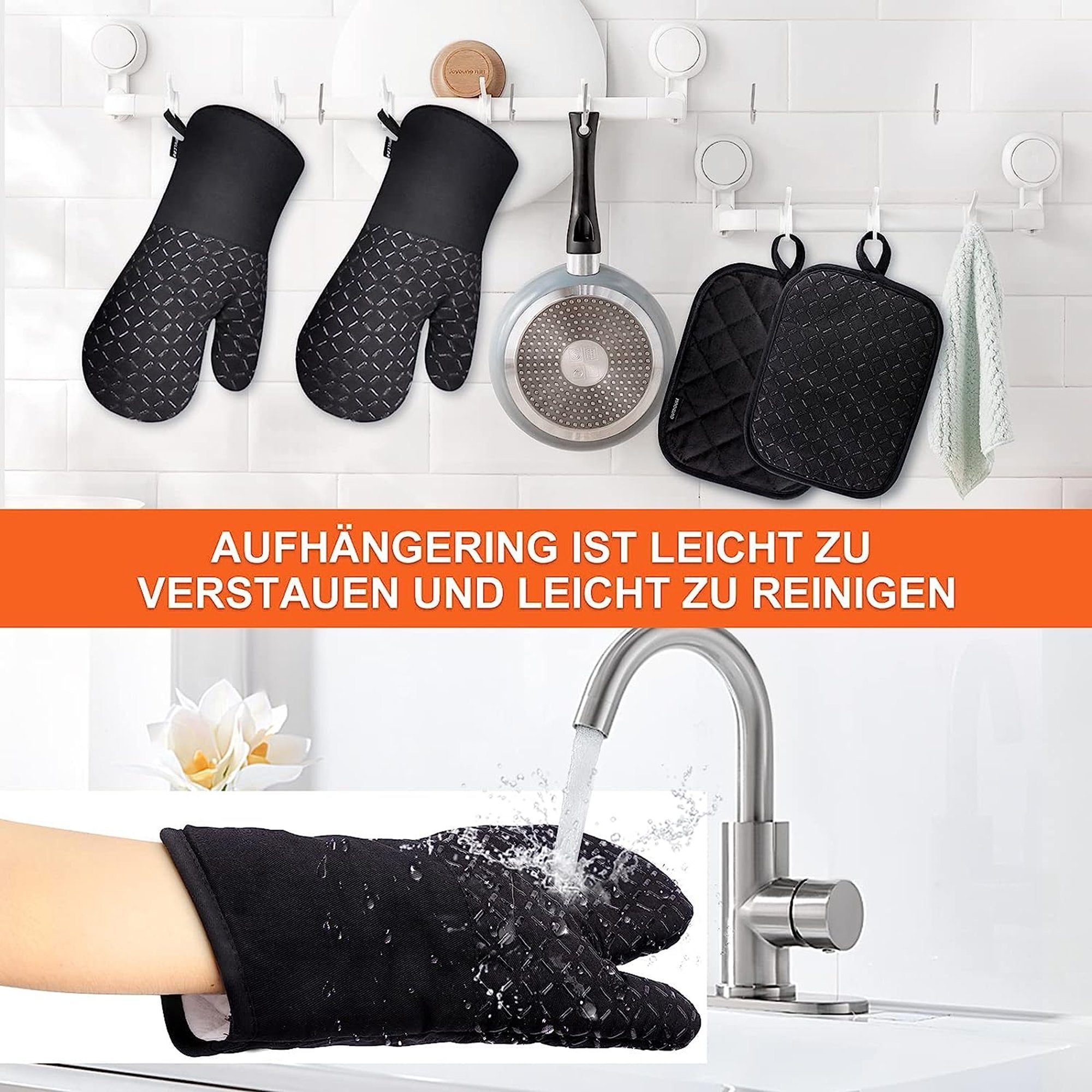 Tisoutec Topflappen Ofenhandschuhe Topflappen 4er Set, 360℃ Hitzebeständige Topfhandschuhe, Hitzebeständig,Gegen Verschmutzung
