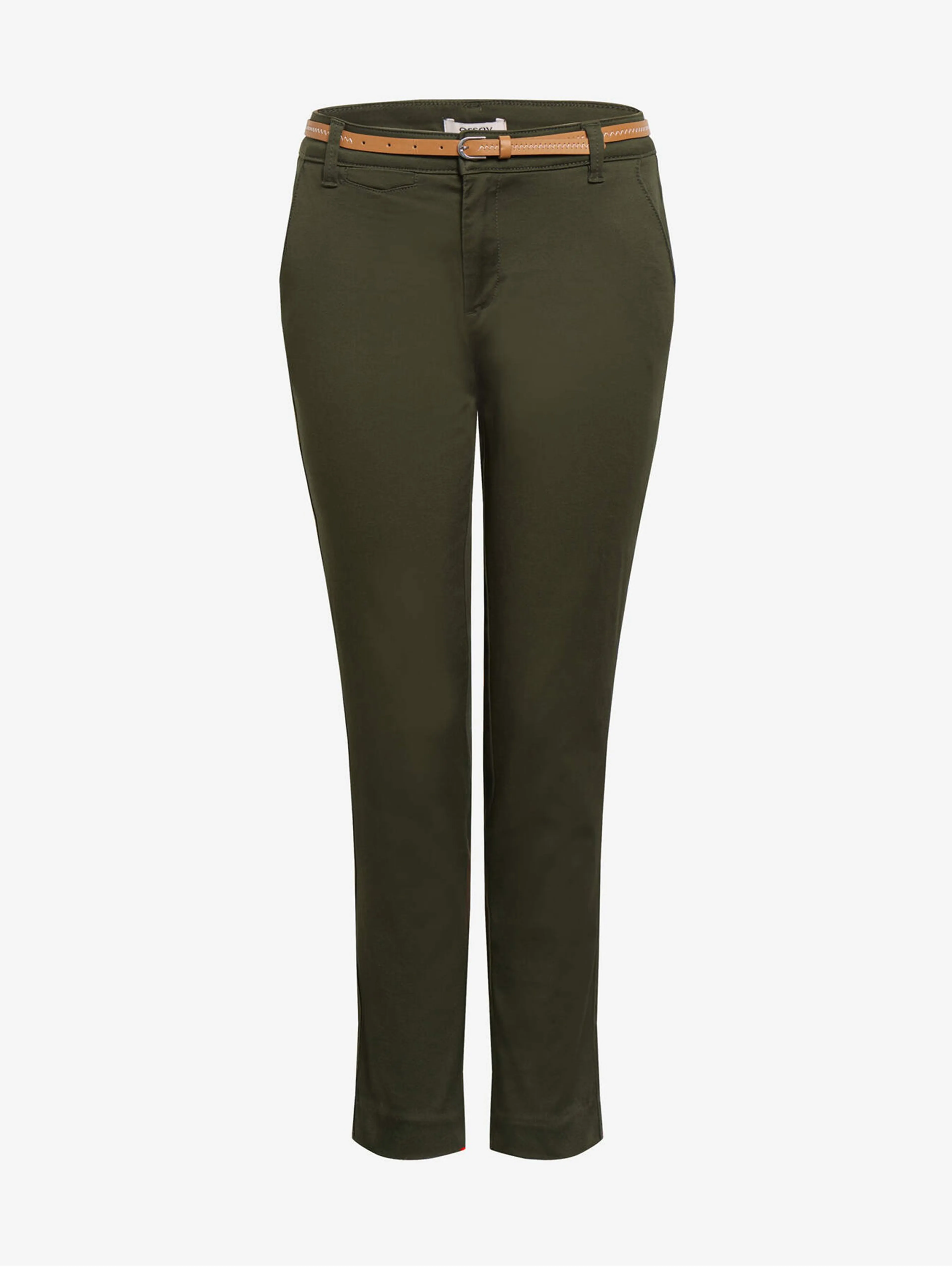 Khakifarbene abgeschnittene Chino Hose mit Gürtel ORSAY