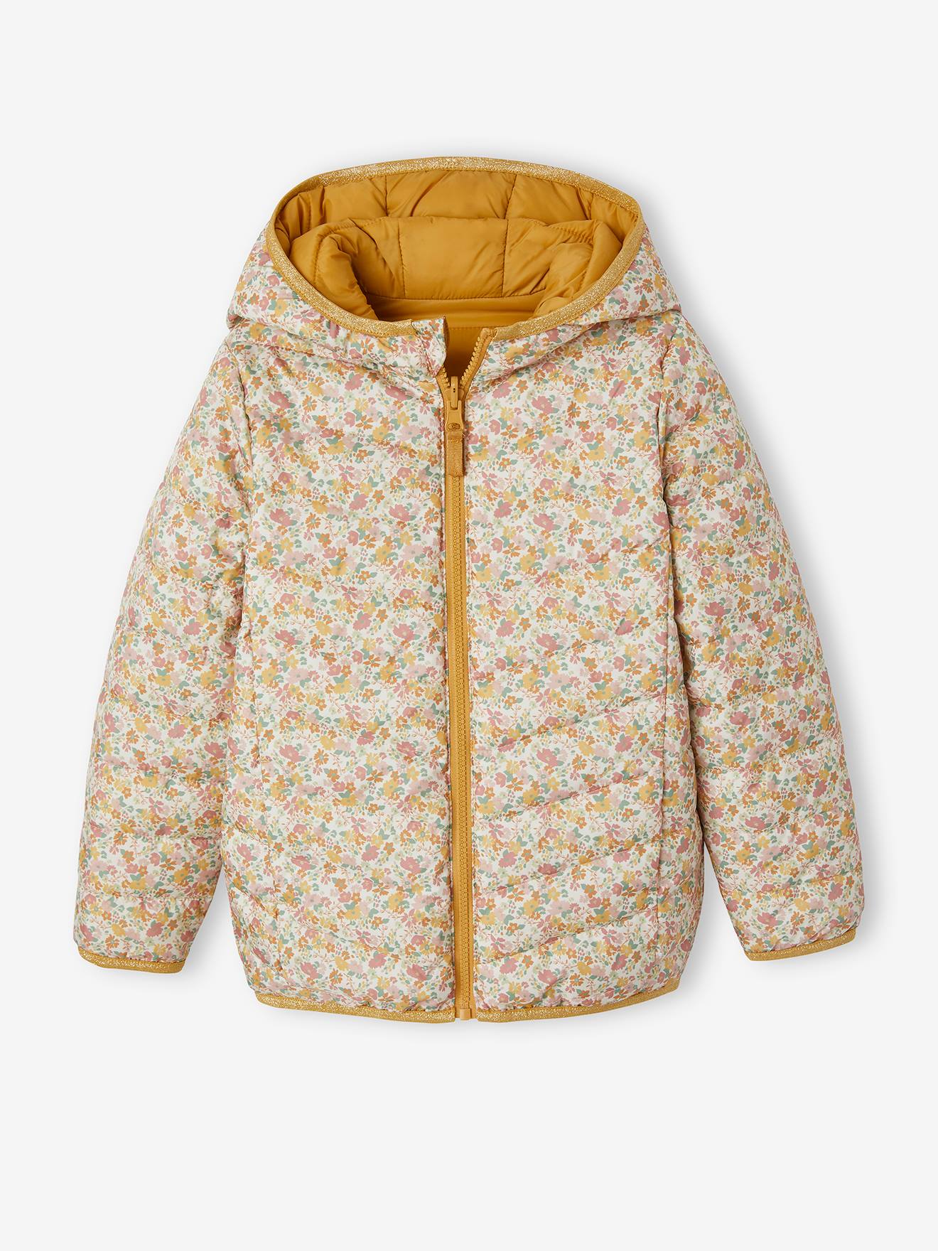 Doudoune à capuche légère réversible fille anthracite imprimé