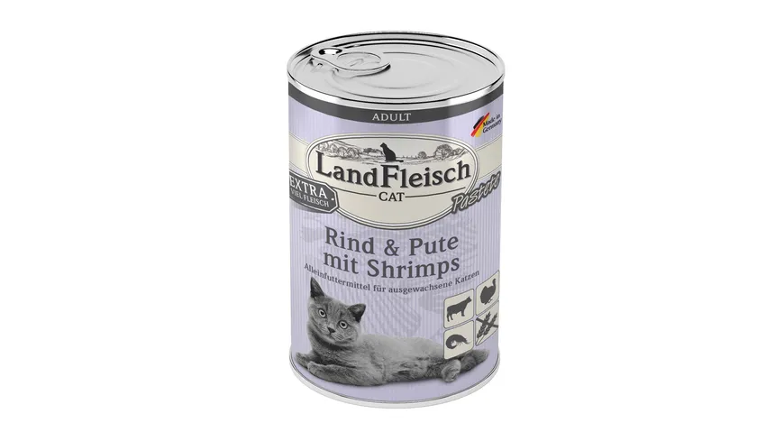 LandFleisch Katzennassfutter Adult Pastete Rind & Pute mit Shrimps 400g 400 g
