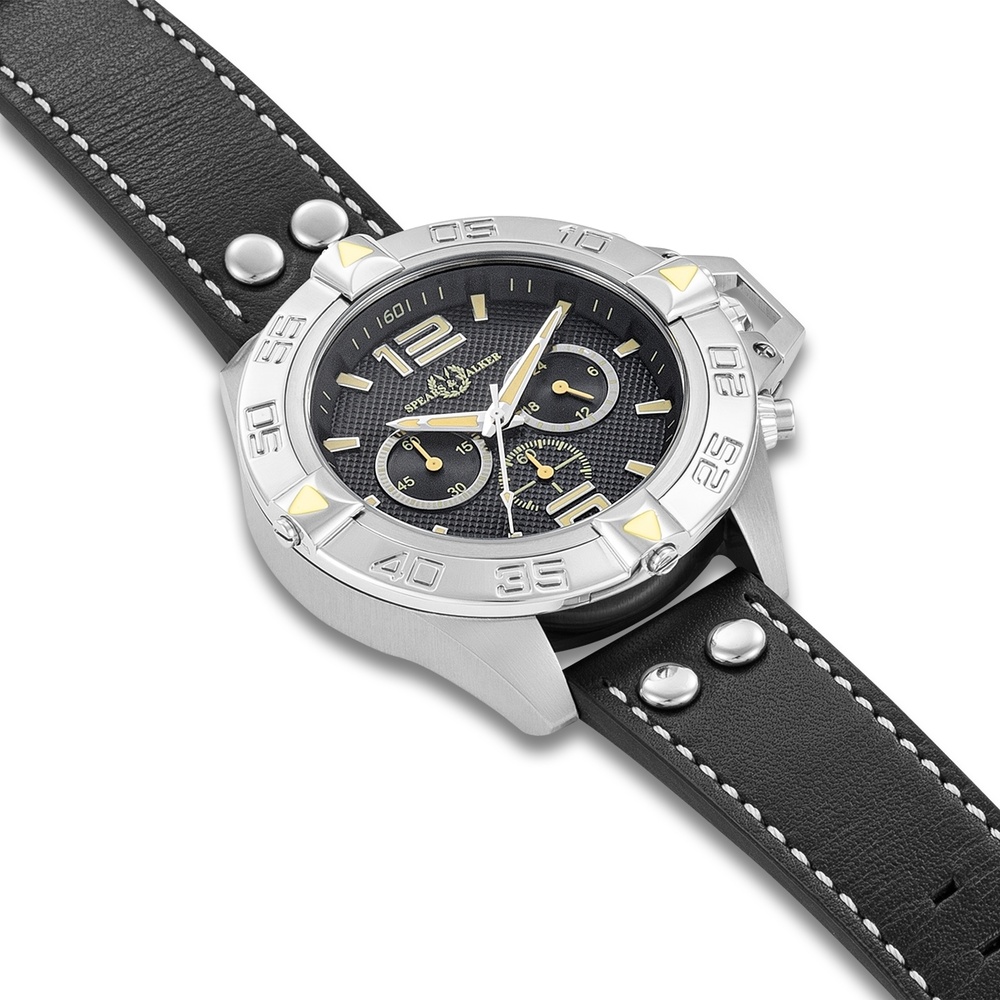 Spears & Walker Montre à quartz Varus II Argent Cuir véritable en Noir Montre