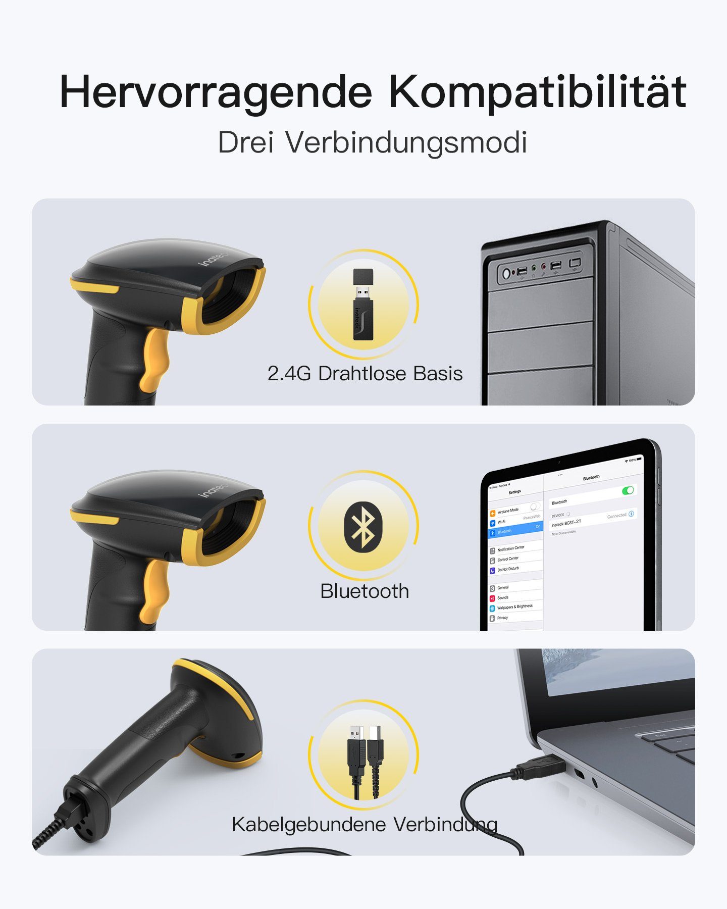 Inateck 1D Bluetooth Barcode Scanner Handscanner, (Unterstützen Selbst Entwickelte App und SDK)