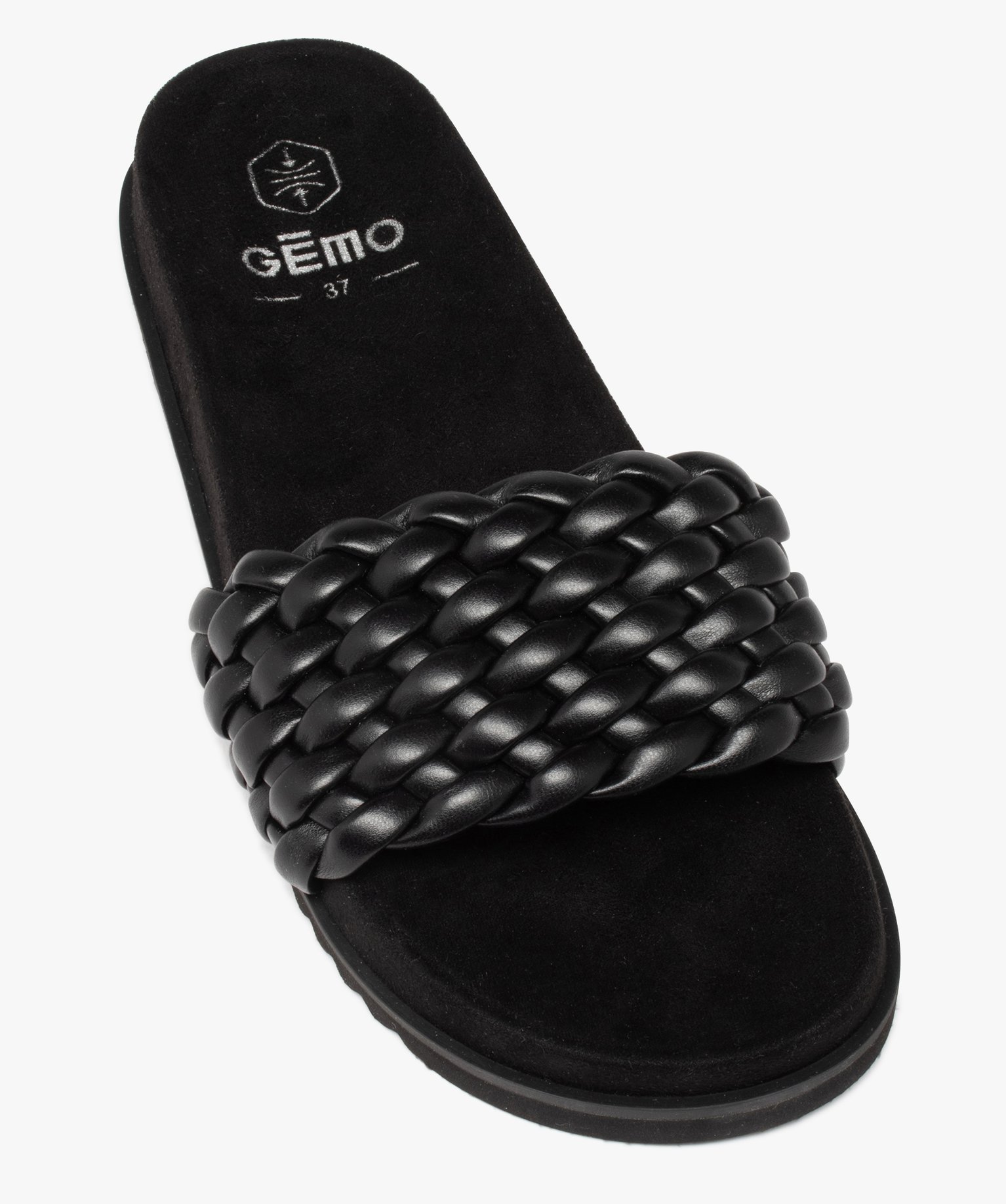 Mules femme à talon plat et bandeau tressé rembourré noir | GEMO