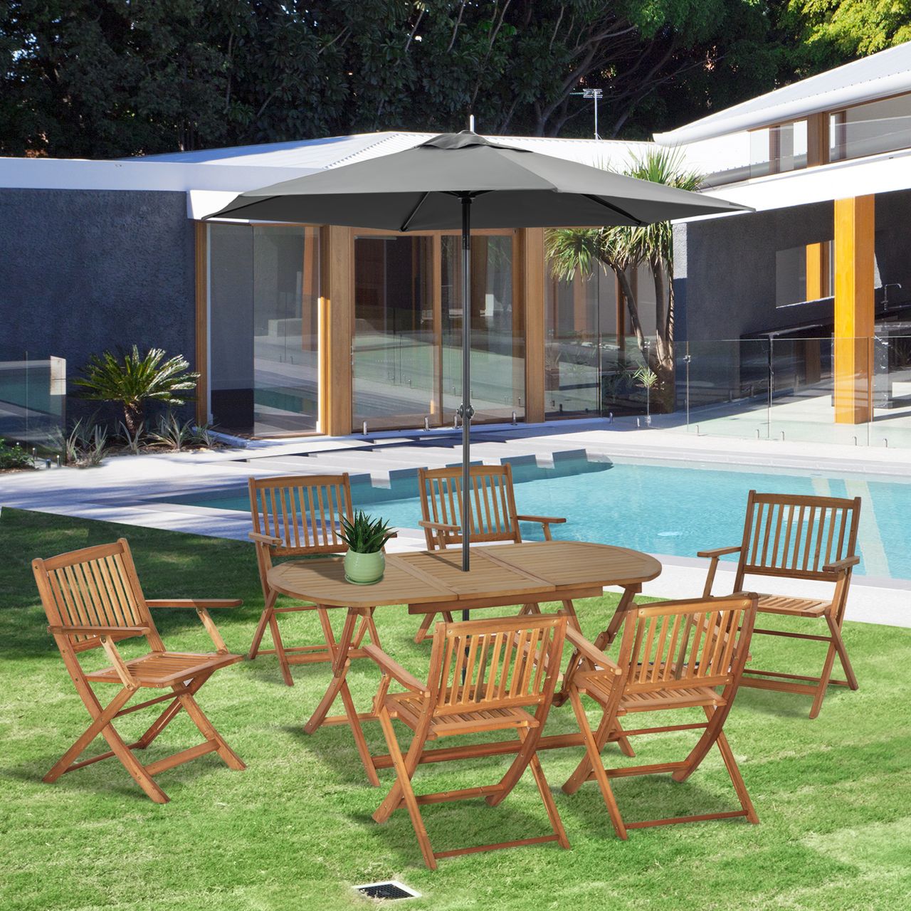 Outsunny Sitzgruppe 7tlg. Essgruppe Klappbar Gartenmöbel Set Massivholz Natur