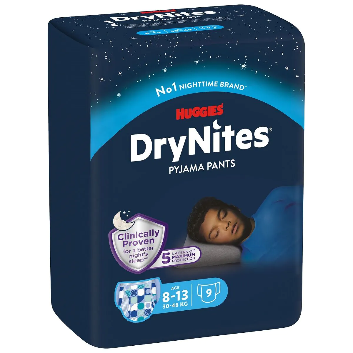 Huggies Dry Nites Boys (8-13 l) - супер упијајуће ноћне гаћице 9 ком.