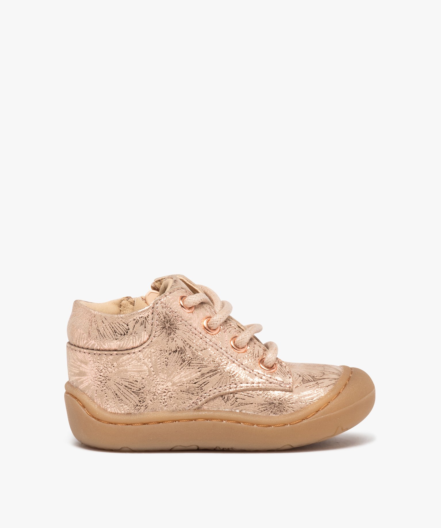 Chaussures premiers pas bébé fille dessus cuir métallisé... rose | GEMO