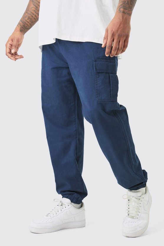 Plus Slim-Fit Twill Cargo-Hose mit elastischem Bund