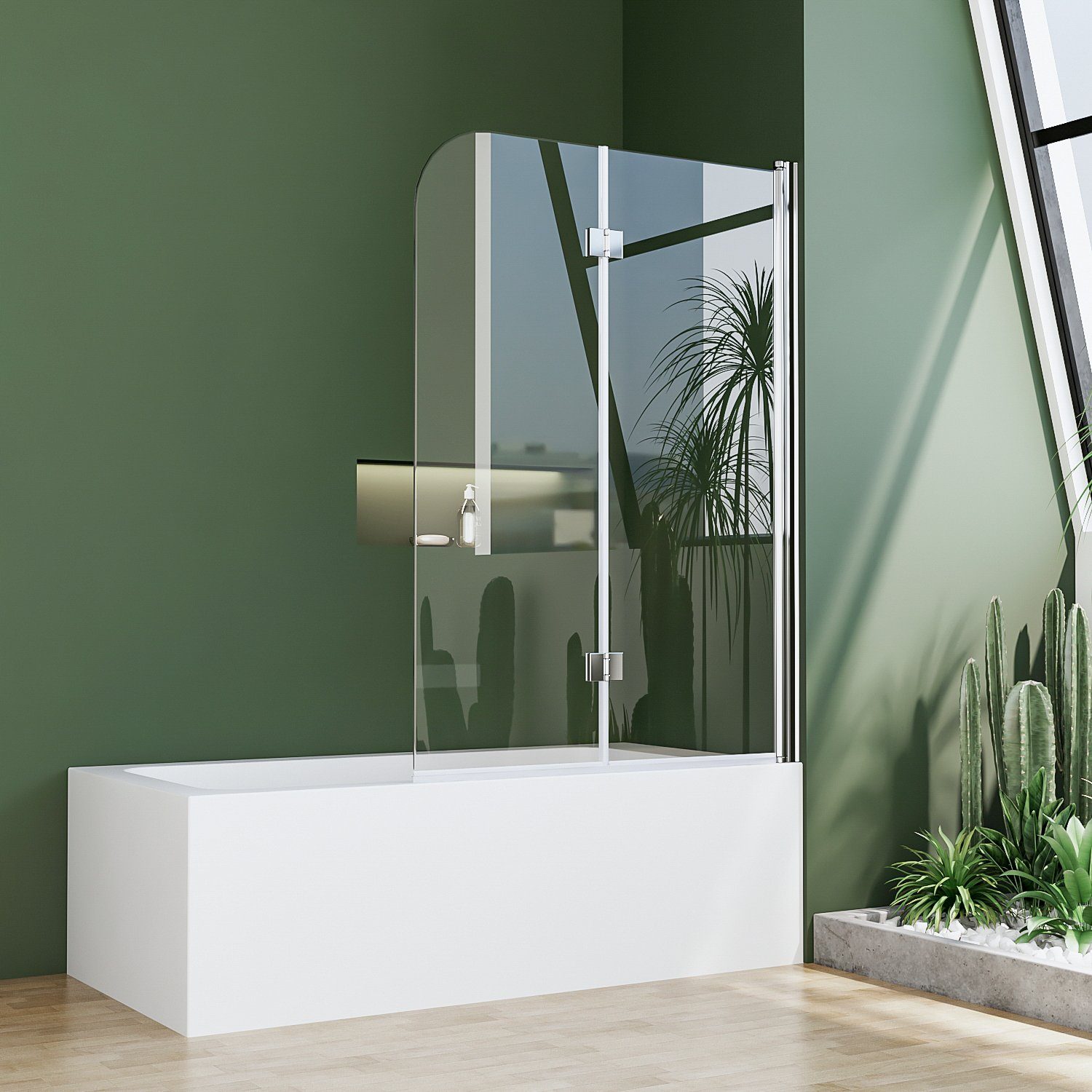 Boromal Badewannenfaltwand Badewannenaufsatz 2-teilig Duschwand Faltbar für Dusche 6 mm ESG 140H, Einscheibensicherheitsglas, Beidseitige Nanobeschichtung, 6mm ESG-Sicherheitsglas, Aluminiumprofile