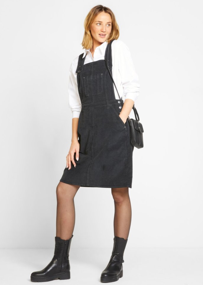 Latzkleid aus Stretch-Baumwoll-Cord, knieumspielend