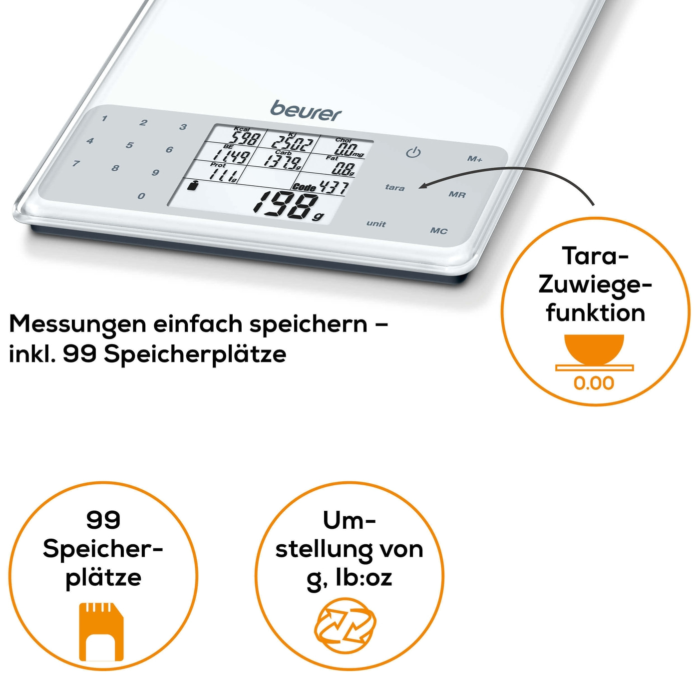 Beurer Nährwert-Analysewaage - DS 61-Diätwaage für Nährwert-Analysen von 950 Lebensmitteln