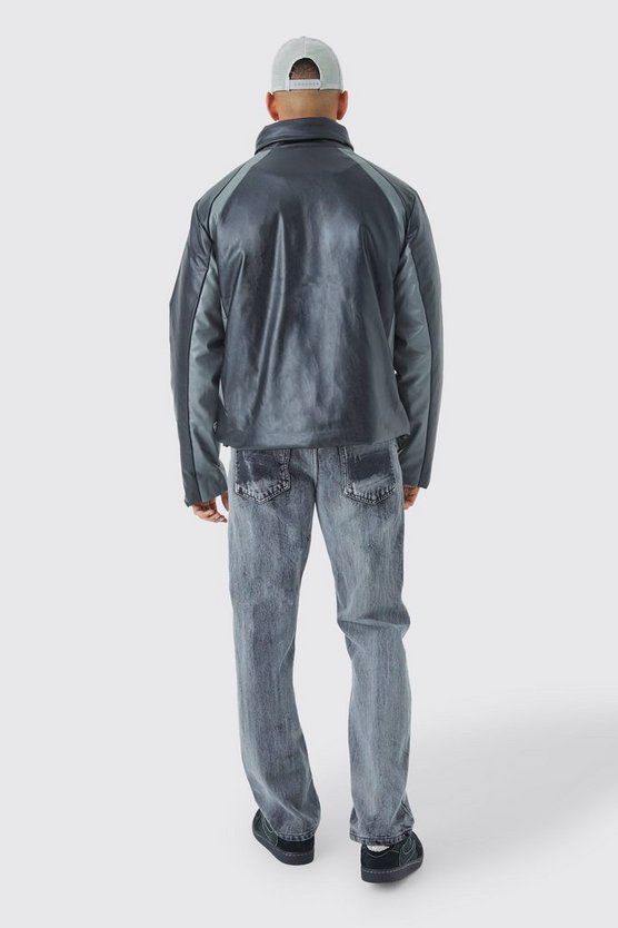 Kastige PU Moto-Steppjacke