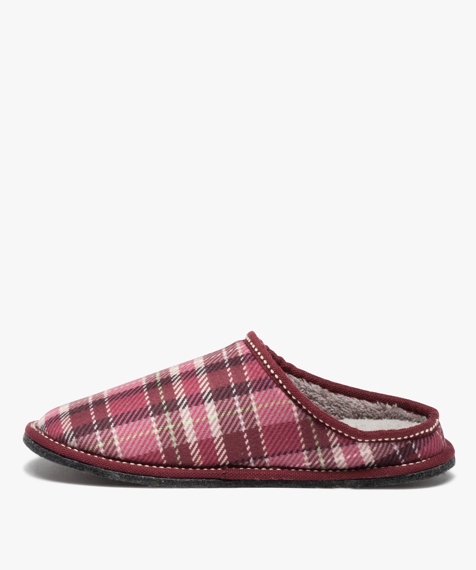 Chaussons femme mules plates douillettes à carreaux rose | GEMO