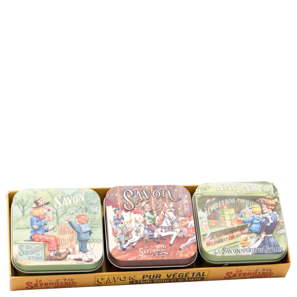 La savonnerie de nyons Lot de 3 Boîtes à Savon Fleur de Coton 100g Enfants Savon