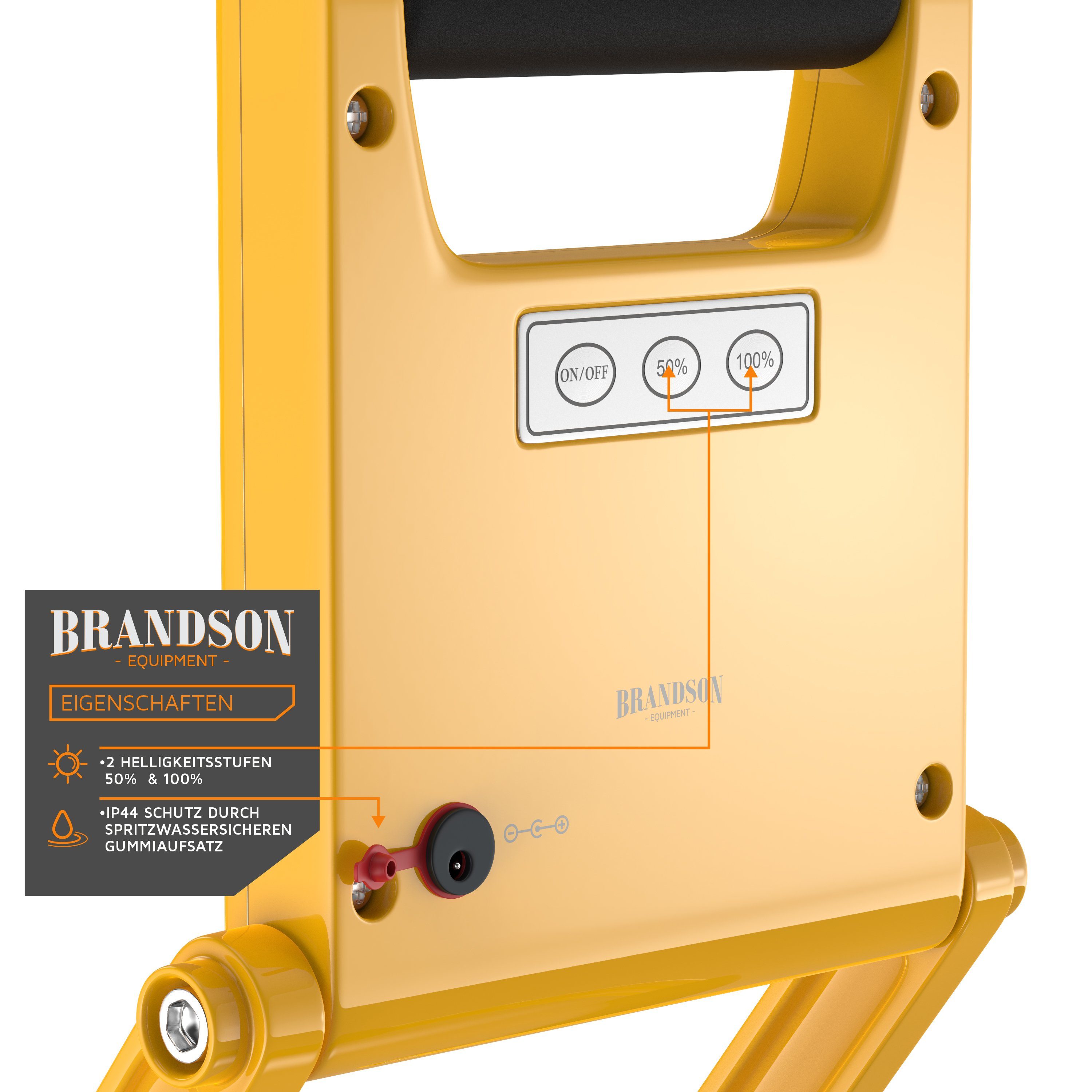Brandson Baustrahler, LED mit Akku, 2 Dimmstufen, 600 Lumen einklappbare IP44 Arbeitsleuchte
