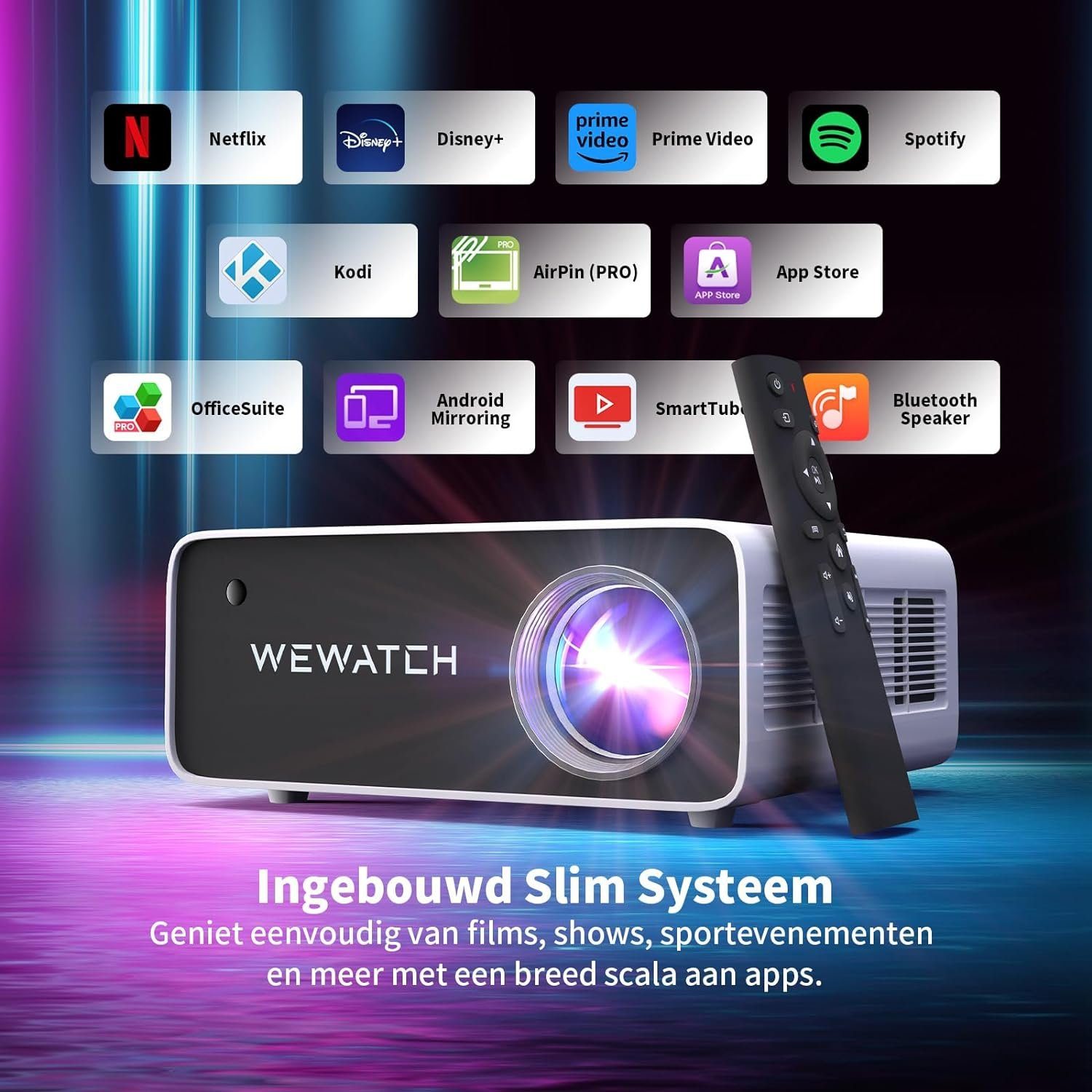 WEWATCH Portabler Projektor (20000:1, 3840 x 2160 px, Beamer 5G WiFi Bluetooth, Full HD 1080P, 4K Heimkino 19000L Fire Stick)
