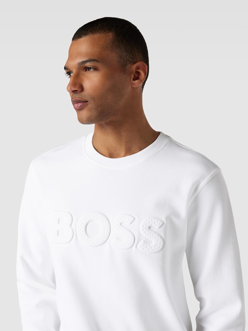 Sweatshirt mit Logo-Applikation Modell 'Salbocomfort' in weiß