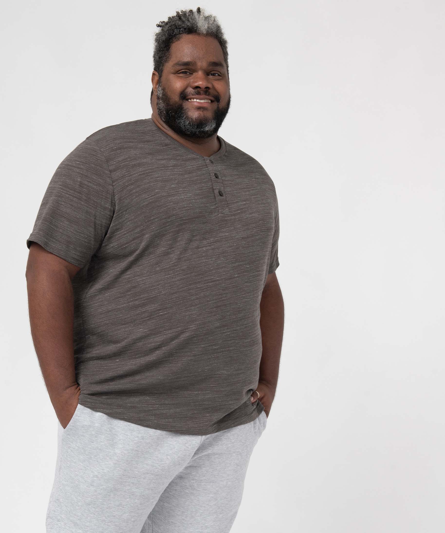 Tee-shirt homme grande taille avec col tunisien gris | GEMO