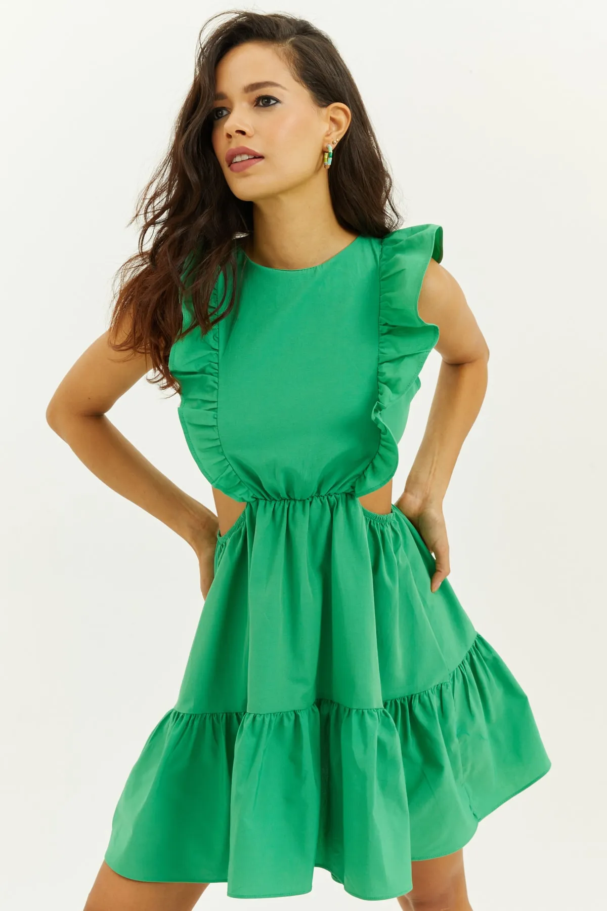 Cool & Sexy  Grünes, niedrig sitzendes Volant-Minikleid für Damen SF1523
