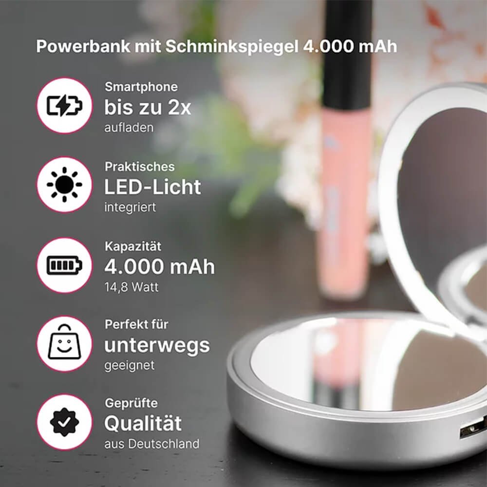 Lotta Power Schminkspiegel Schminkspiegel Powerbank Space Grey