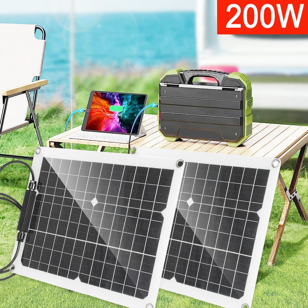 LETGOSPT Solarmodul 200W Solarpanel Monokristallin, Ladegerät Kit, IP65
