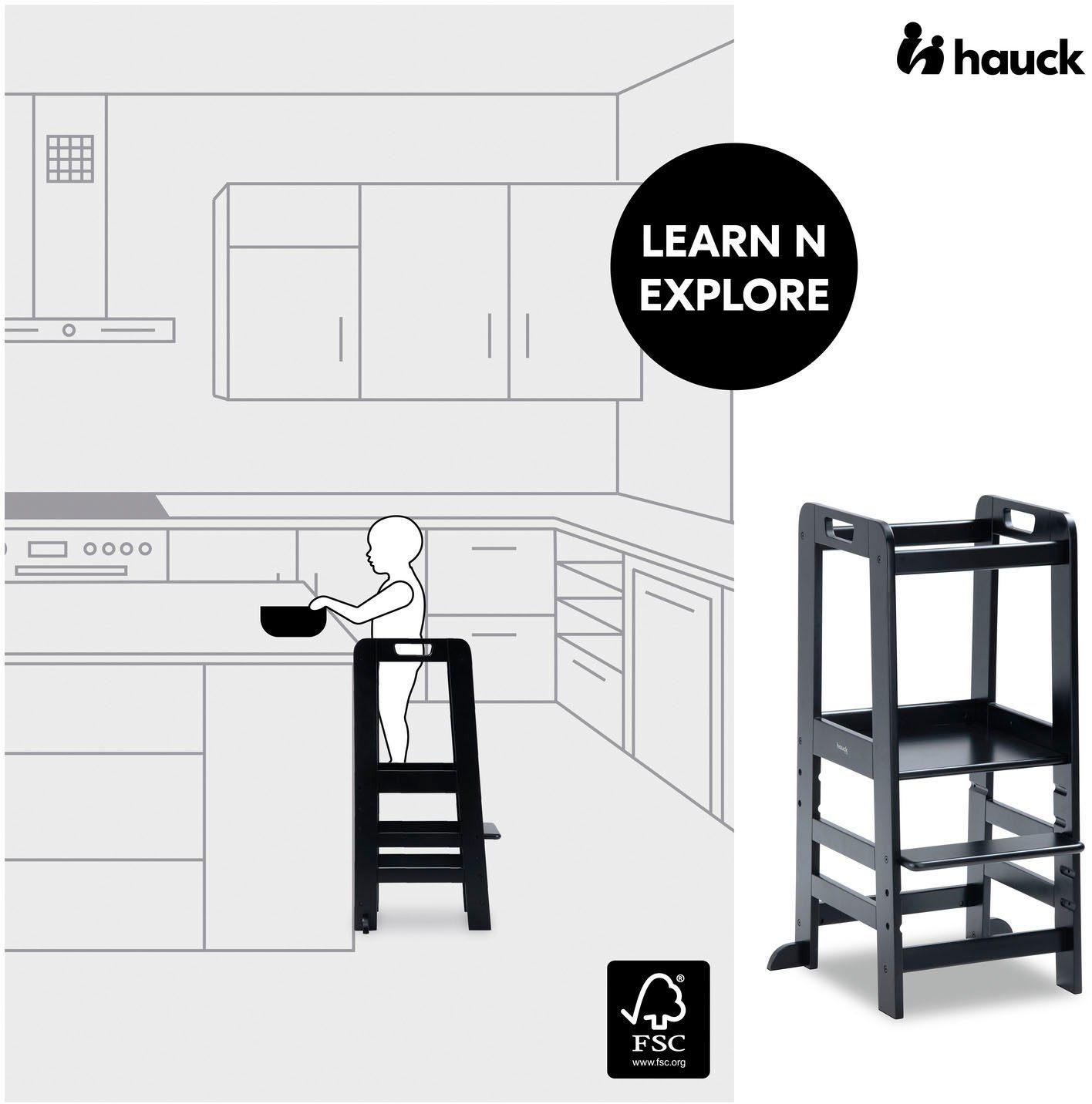 Hauck Stehhilfe Lernturm Learn N Explore, Black, FSC® - schützt Wald - weltweit