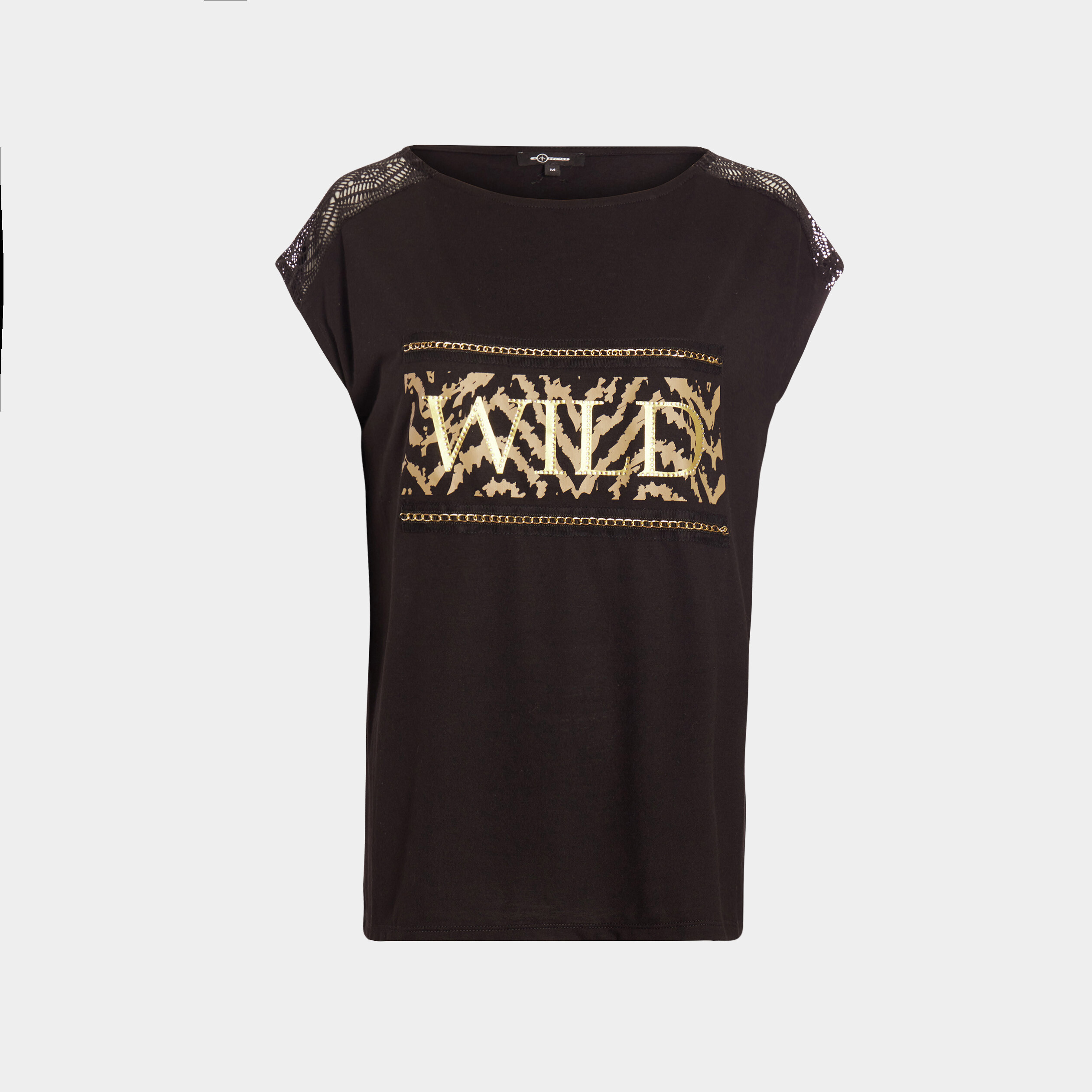T-shirt manches courtes détails dentelle noir femme | La Halle