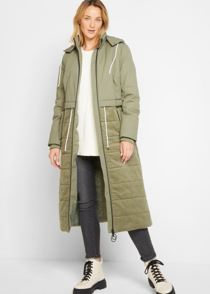 Langer Wintermantel mit Cord und Tunnelzug