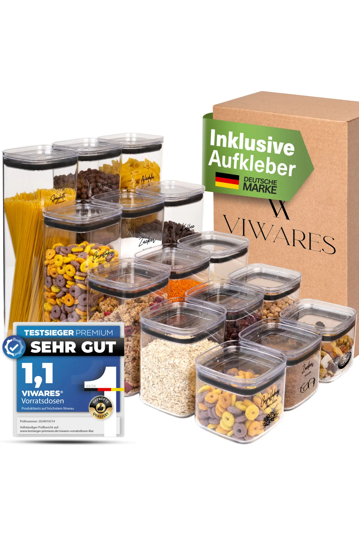 Viwares  Vorratsdosen mit Deckel Luftdicht – 15er Vorratsbehälter Set - BPA-FREI Klar