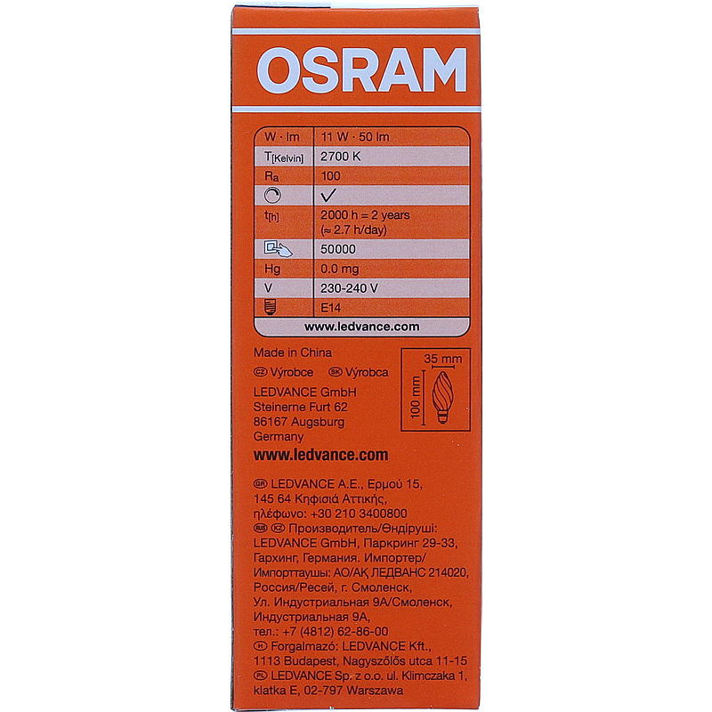 Osram Lyspære 11W E14 Classic BW, Mignon Osram