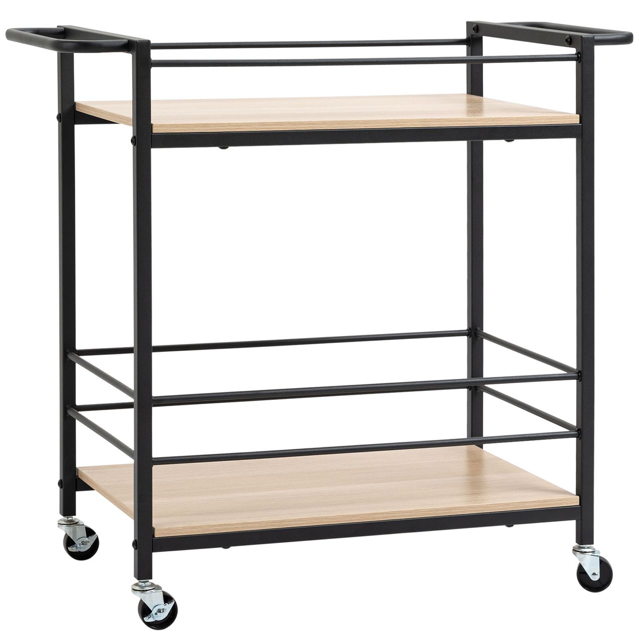 HOMCOM Küchenwagen Servierwagen Aufbewahrungswagen Beistellwagen mit 2 Ebenen und Griff Rollenwagen für Küche Esszimmer Wohnzimmer Belastbarkeit 60 kg Spanplatte 82 x 40 x 75 cm