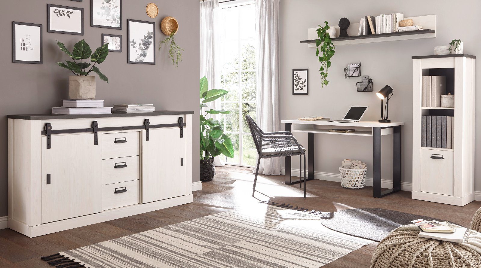 Furn.Design Aktenregal Stove, Regalschrank in Pinie weiß Landhaus 51 x 146 cm, Soft-Close