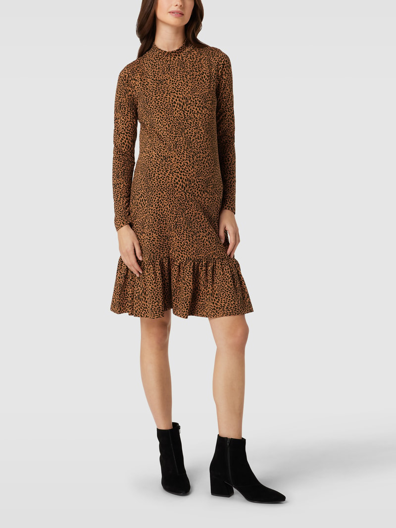Umstands-Kleid in Knielänge mit Allover-Muster in hellbraun
