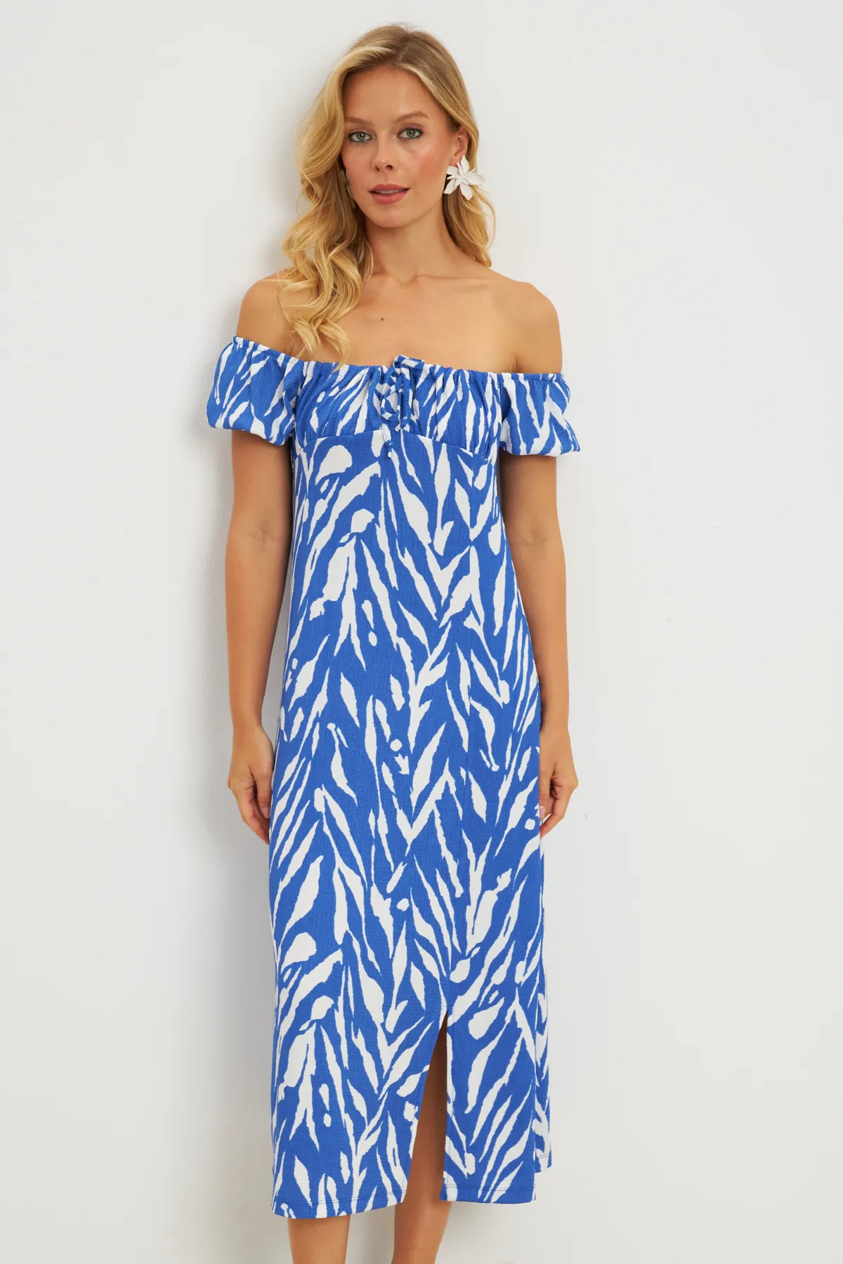 Cool & Sexy  Blaues Wickel-Midikleid mit Raffung für Damen DY105