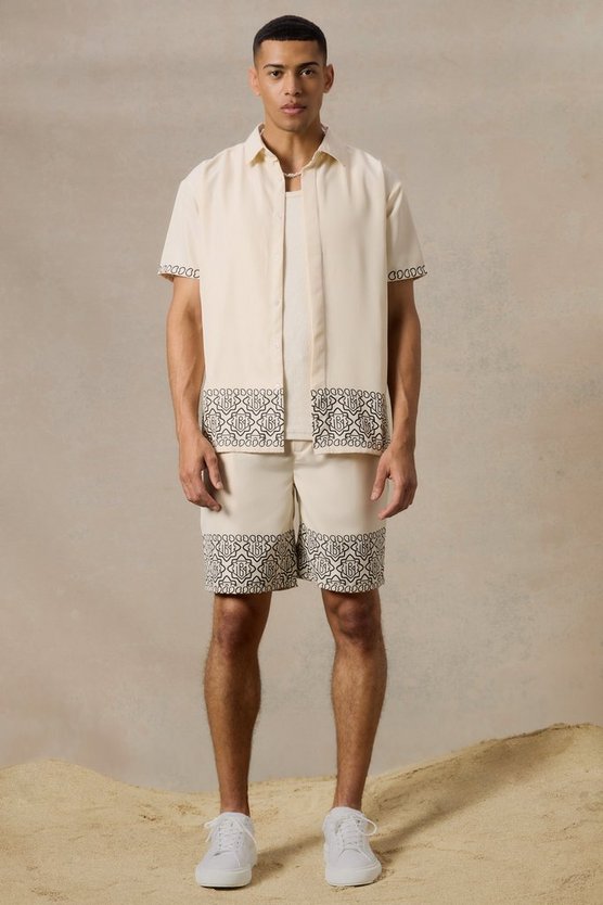 Oversize Twill-Hemd mit Print und Shorts