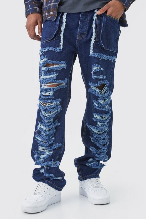 Tall lockere zerrissene Jeans mit Cargo-Taschen