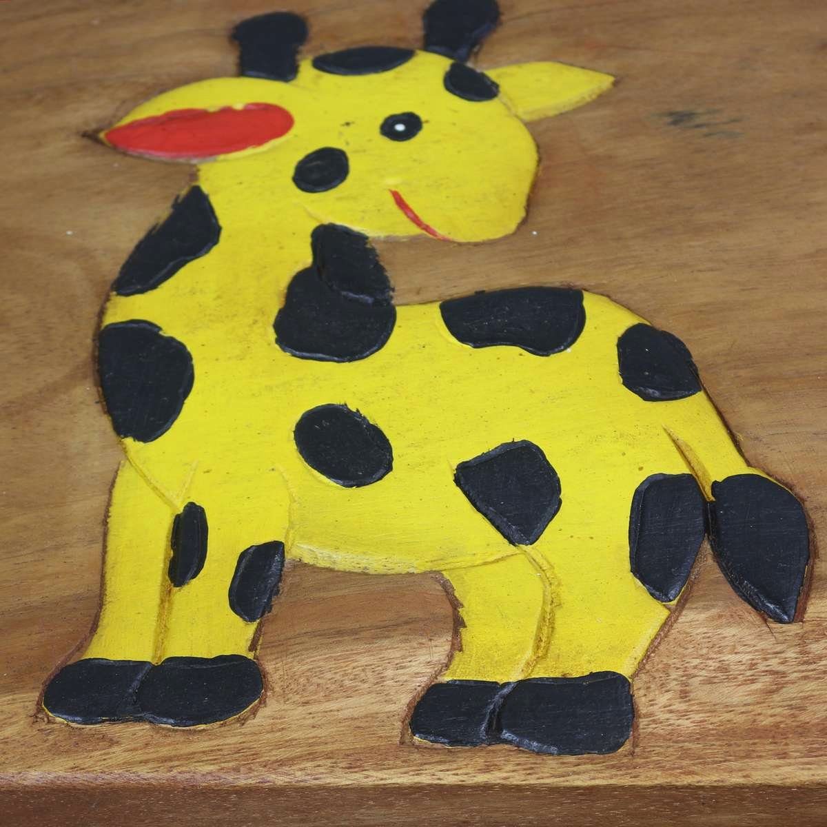 Oriental Galerie Kindersitzgruppe Kindermöbel Set Eckiger Kindertisch mit 2 Hockern Giraffe, traditionelle Herstellung in Handarbeit im Ursprungsland