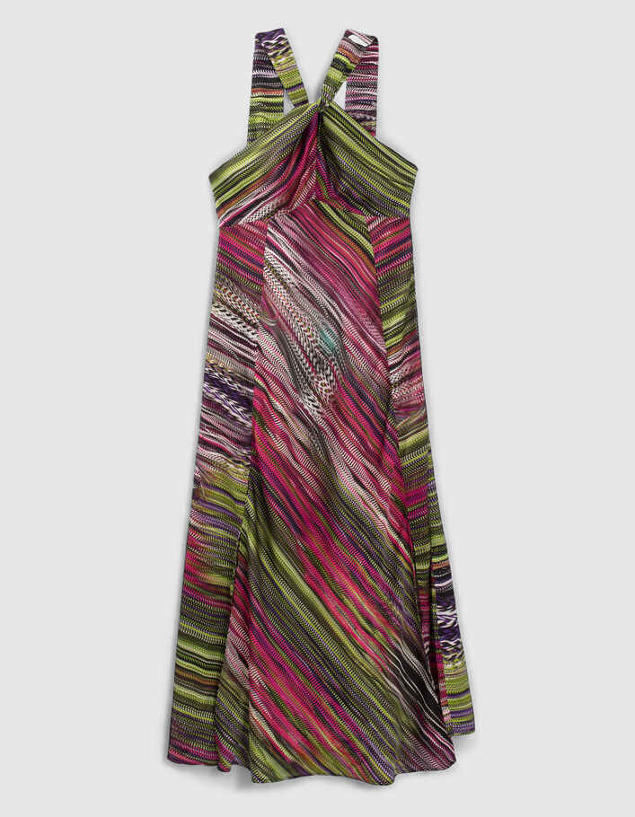 Robe longue imprimée à encolure nouée femme