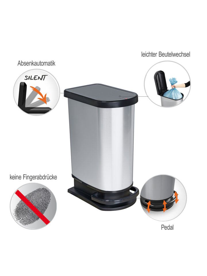 Rotho Paso Mülleimer 50l mit Deckel, Kunststoff (PP) in Silber metallic günstig kaufen onesize