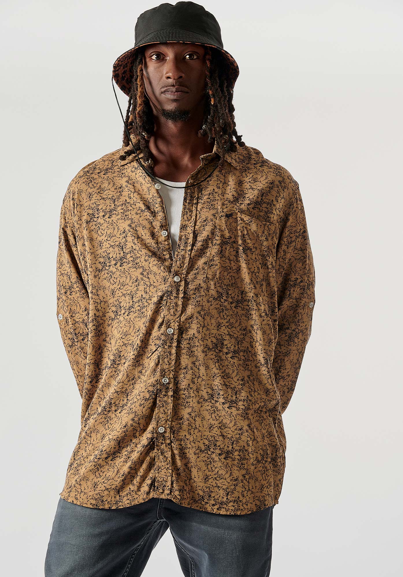 CEBU   Chemise beige imprimée homme