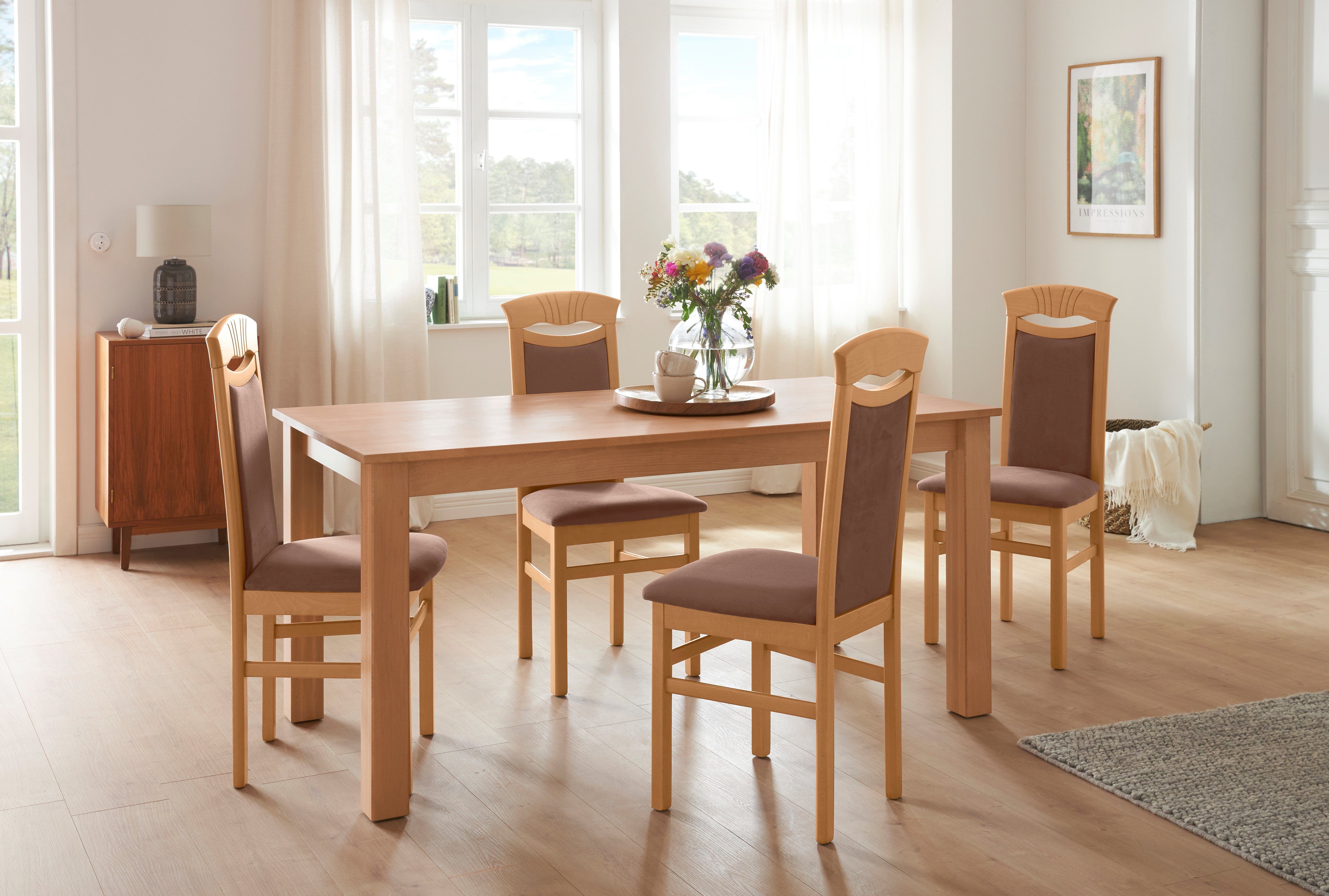 Home affaire 4-Fußstuhl Franz (Set, 2 St), strapazierfähige Microfaser, Gestell Buche natur oder weiß lackiert