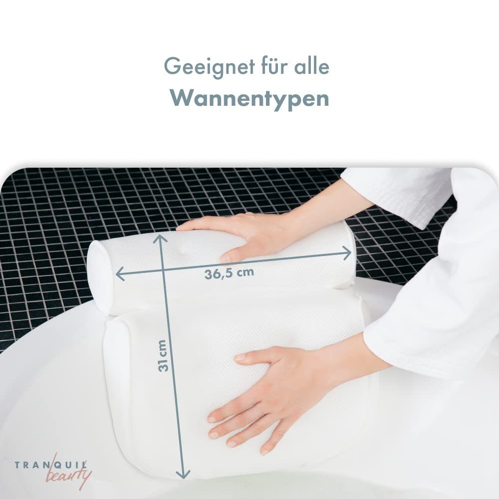 Tranquil Beauty Wasserkissen Wasserdichtes Luftnetz-Badekissen mit Saugnäpfen für Kopf/Nacken, leicht zu reinigen, schnell trocknend und schimmelresistent.