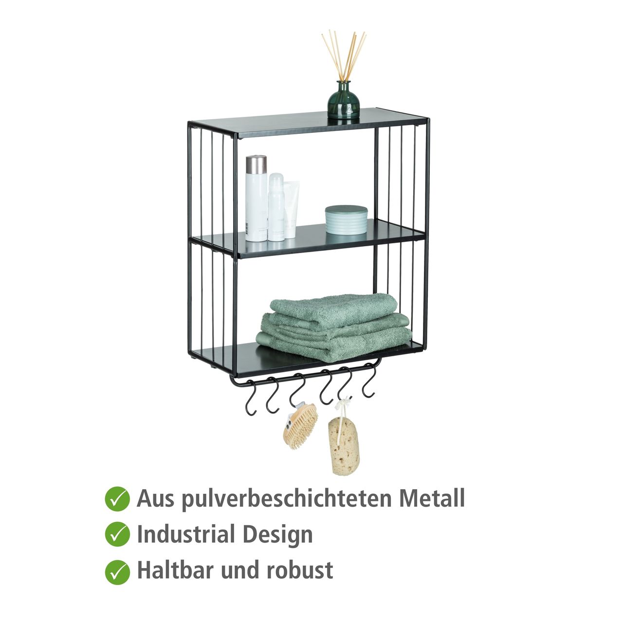 Wenko Wandregal Industrial, Wohnregal mit 3 Etagen und Hakenleiste