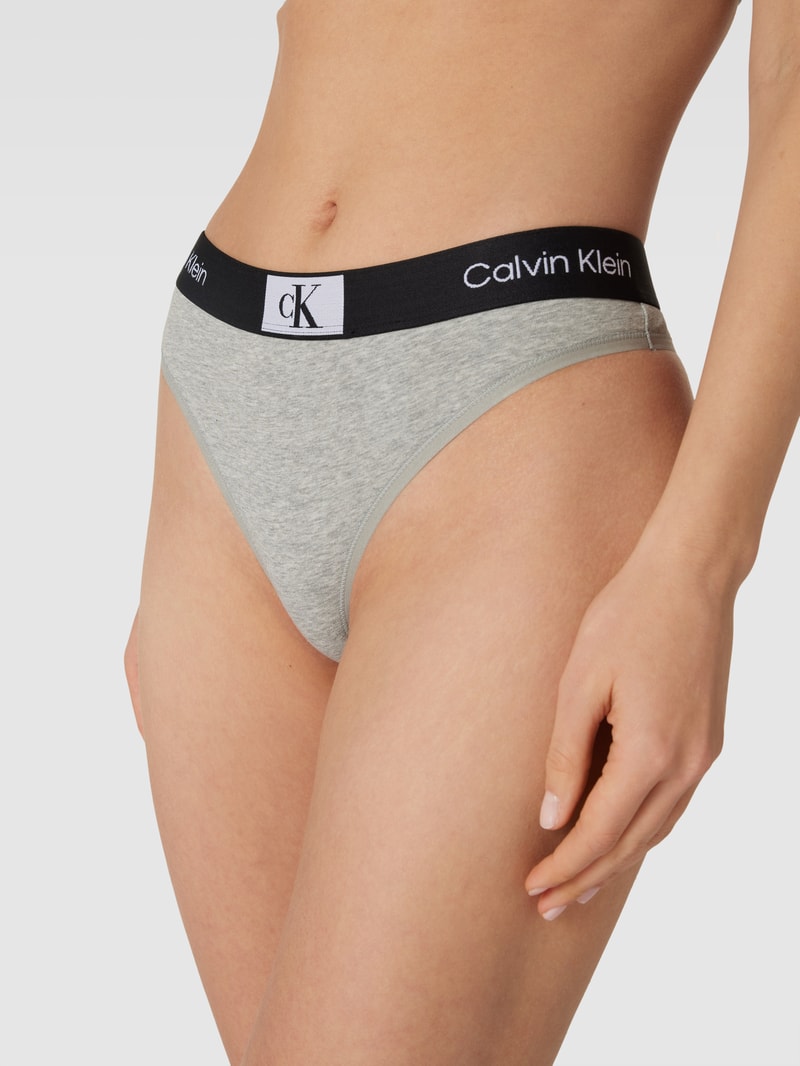 String mit elastischem Logo-Bund Modell 'MODERN THONG' in hellgrau meliert