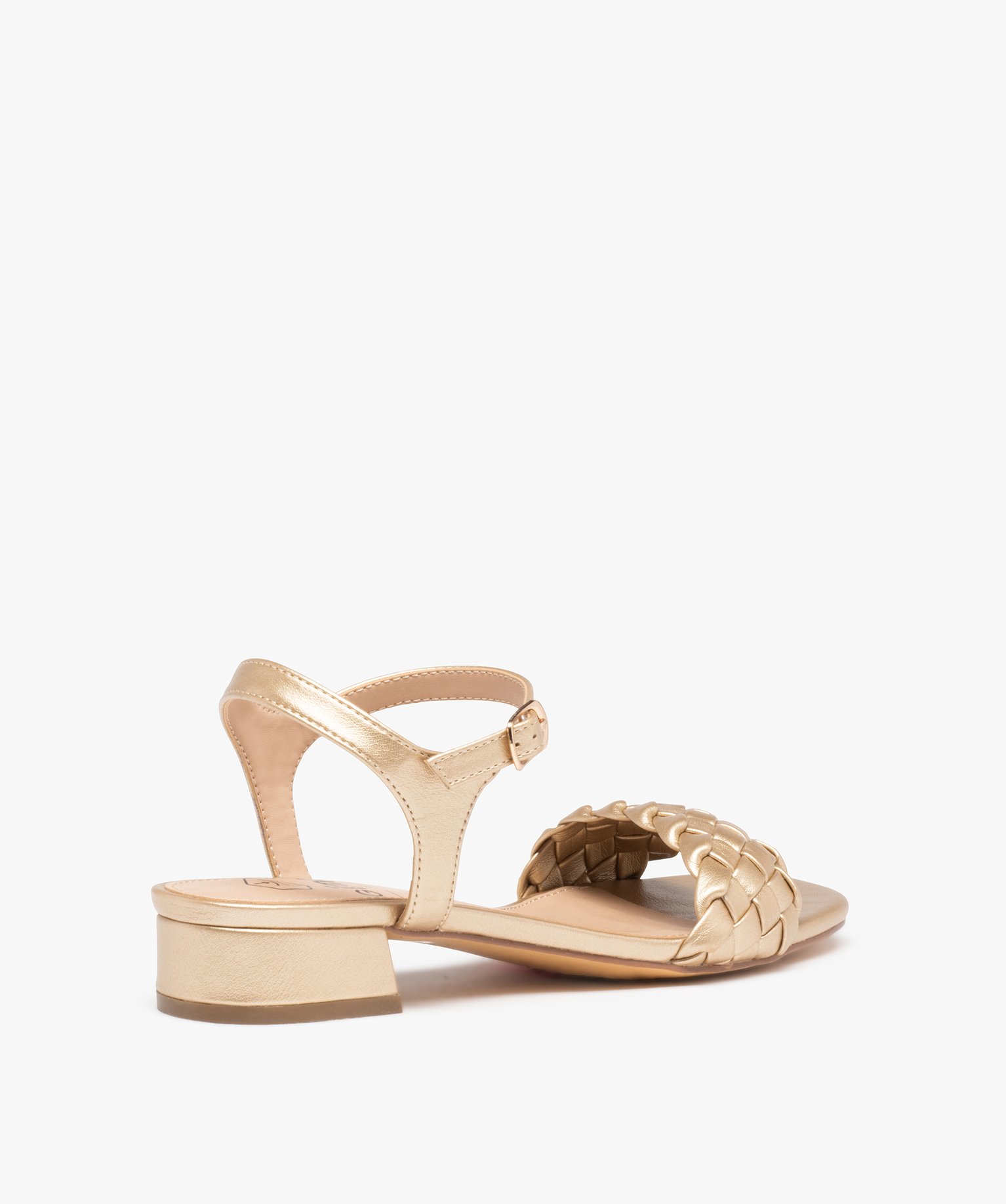 Sandales femme plates à brides tressées métallisées or | GEMO