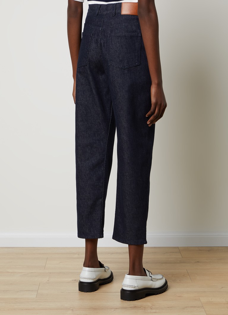 Calça jeans cropped de cintura alta e perna reta da Moncler, com lavagem escura.