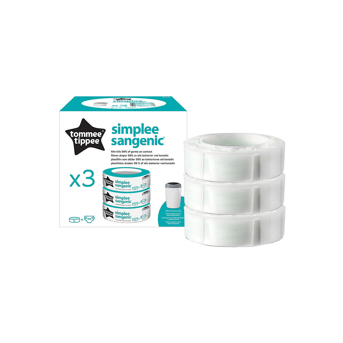 simplee sangenic Windeleimer 3er-Packung Nachfüllkassetten